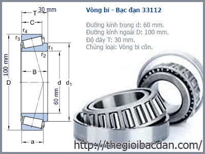 Bảng tra kỹ thuật và Kích thước bạc đạn côn 33112